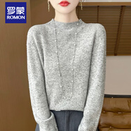 羅蒙（ROMON）高端純羊絨衫女2025秋冬季半高領(lǐng)加厚毛衣大碼寬松套頭針織打底衫 灰色 L