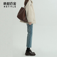韓都衣舍小紅書爆款黑色九分牛仔褲女秋冬加絨加厚小個子高腰窄版直筒煙管 覆古藍-長褲 25 均碼