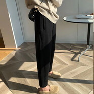 黛芭瑪加絨加厚休閑衛(wèi)褲女冬季寬松顯瘦哈倫褲柔軟保暖蘿卜褲 黑色 M