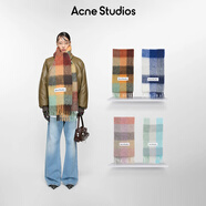 ACNE STUDIOS男女同款 格紋流蘇彩虹Vally圍巾羊毛披肩CA0084 板栗棕色/黃綠色 均碼