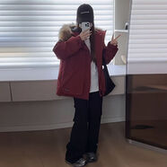 俞兆林（YUZHAOLIN）工裝派克服棉服女2025冬季新款韓版毛領(lǐng)加厚寬松小個(gè)子棉服外套女 深紅色 M 110-130斤