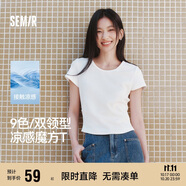 森馬（Semir）短袖t恤女短款修身圓領(lǐng)內(nèi)搭25夏涼感收腰V領(lǐng)上衣辣妹109325100006