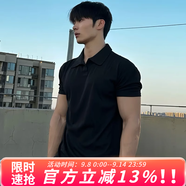 牧唯 美式高街重磅男士t恤夏季新款復古正肩polo短袖衫亨利領健身上衣 POL04黑色 XL [建議125-140斤]