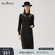 謎底刺繡連衣裙長袖女2024秋款復(fù)古文藝修身襯衫式長裙248ML8301 黑色 2XL