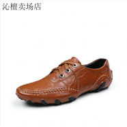 創(chuàng  )京懿選真皮高爾夫球鞋輕便男鞋golf透氣防水防側滑鞋牛皮休閑運動(dòng)鞋 深棕色系帶_標準皮鞋尺碼 38