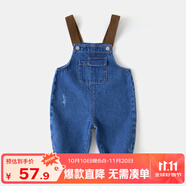 嘟嘟家寶寶背帶褲秋裝長褲男童女童牛仔褲兒童休閑褲子寬松吊帶褲潮 牛仔藍 110