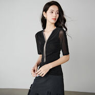 ONE BUYE【新品】前流蘇針織上衣早秋款V領(lǐng)打底衫女25071470 黑色 2XL