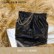 CHARLES&KEITH子母鏈條大容量流浪包托特包單肩斜挎包女包生日禮物CK2-40671449 Black黑色 L