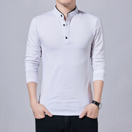 七匹狼春秋款男裝純棉t恤長(zhǎng)袖商務(wù)修身版簡(jiǎn)約休閑純色立領(lǐng)體恤大碼秋衫 白色 4XL (適合195-215斤)