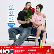 鬼洗25春秋新款 云朵棉牛仔褲男復古十字繡潑墨寬錐形九分褲 25B4439 牛仔藍色 76 S (165)