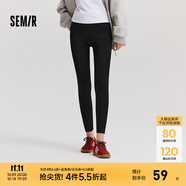 森馬（Semir）休閑褲女加絨九分鯊魚褲高彈2024冬季黑色修身小腳褲百搭 黑色90001 L 165/70A