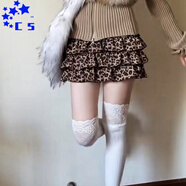 CS.LION春夏新款古早辣妹豹紋蛋糕裙蓬蓬裙小打底裙碎花短裙拼接半身裙女  卡其豹紋 均碼 80-130斤