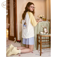 果殼（Gukoo）睡衣女夏季新款卡通插肩袖短袖女士家居服套裝 奶黃套裝 XS