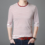 IQXF2020春秋季新款長(cháng)袖T恤男純棉圓領(lǐng)加肥加大碼打底衫中青年時(shí)尚休 DG1889紅色 M (建議體重100-130斤)