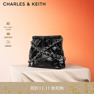 CHARLES&KEITH子母鏈條大容量流浪包托特包單肩斜挎包女包生日禮物CK2-40671449 Noir黑銀 L