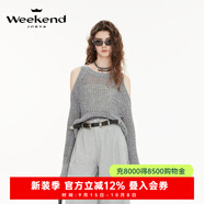 卓雅周末（JORYA weekend）25春新透視慵懶風寬松露肩性感圓領格雷系灰女針織衫244C 灰色 L