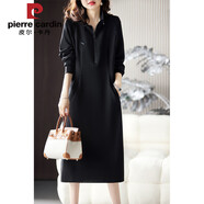 皮爾卡丹胖妹妹大碼女裝簡(jiǎn)約黑色連衣裙女2025年秋新款歐洲站休閑立領(lǐng)長(cháng)裙 黑色 2XL