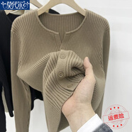 莫代爾法式復(fù)古坑條針織衫女2025春秋冬新款高級感氣質(zhì)內(nèi)搭打底寬松上衣 咖啡色 L