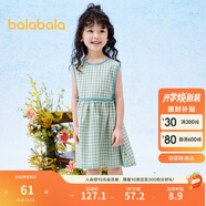 巴拉巴拉童裝女童裙子2024夏裝兒童連衣裙無(wú)袖格紋法式田園風(fēng)208224111014