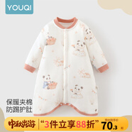 優(yōu)奇寶寶睡衣嬰兒睡袍兒童睡裙春秋款連體衣護肚防踢被純棉舒適家居服 秋冬【40g薄棉】頑皮熊貓 80