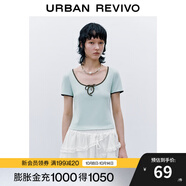 UR2025秋季新款女裝時(shí)尚撞色蝴蝶結(jié)系帶修身短袖T恤UYY450123 白綠 S