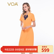 VOA36姆米蠶絲重磅立領(lǐng)提花拼接短袖收腰假兩件職業(yè)裝連衣裙 A82 流光橙黃（C54） 2XL