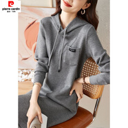 皮爾卡丹（pierre cardin）韓版純色口袋百搭連帽連衣裙女2025秋季新款時(shí)尚氣質(zhì)抽繩顯瘦裙子 灰色【加絨加厚】棉+金絲絨內膽 L