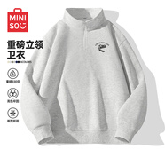 名創(chuàng)優(yōu)品（MINISO）立領(lǐng)衛(wèi)衣男春秋季灰色運(yùn)動(dòng)休閑外套男士重磅半拉鏈夾克寬松上衣服 【330G重磅】白花灰(mt史前生物胸標(biāo)) XL /180 (體重140-160斤)