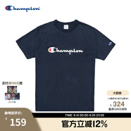 Champion夏季經(jīng)典款印花草寫LOGO圓領(lǐng)休閑運(yùn)動(dòng)T恤無性別冠軍短袖男女情侶 藏青色(偏?。?M