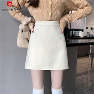 皮爾卡丹（pierre cardin）棕色加厚毛呢半身裙女秋冬高腰a字包臀美拉德止步空擋毛衣短裙褲 杏色【迷你裙/時(shí)尚洋氣/配大衣冬裙/超短裙/衛衣配 S