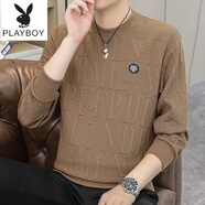 花花公子（PLAYBOY）秋冬季t恤男士長(zhǎng)袖秋衣打底體恤男衛(wèi)衣寬松新款潮流大碼套頭小衫 8808卡其色 常規(guī) M (約80~105斤可穿)