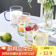 唯銘諾四色高硼硅耐熱玻璃杯套裝家用帶把水杯子玻璃茶杯  四支裝400ML