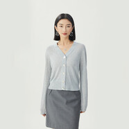 阿瑪施（AMASS）女裝3D天衣無(wú)縫 簡(jiǎn)約百搭V領(lǐng)醋酸針織開(kāi)衫女5499132 淺灰 S (2碼)