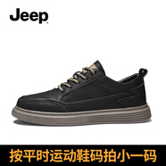JEEP吉普休閑鞋男士板鞋2025秋季新款戶外運動鞋真皮鞋子男鞋官 A 黑色B221M10049 38