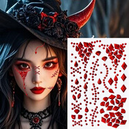 梓嘉福萬(wàn)圣節臉貼貼鉆紅色黑色COS十字架蝙蝠血淚妝萬(wàn)圣節臉貼妝容鉆 嗜血女巫 | 血淚傷痕貼