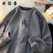 布恩普麂皮絨長(zhǎng)袖T恤男春秋季衛(wèi)衣寬松上衣服ins青少年內(nèi)搭打底衫 深灰色常規(guī)-E817 常規(guī) 2XL