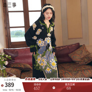 兩三事黑色針織連衣裙女 2024秋冬季v領長款油畫毛衣裙子紛繁之間 黑色（提花）-y M