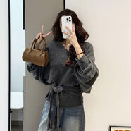 JRET針織衫女2025韓系慵懶風(fēng)V領(lǐng)蝙蝠袖秋冬新款綁帶收腰顯瘦毛衣女 深灰色 M 【建議95-110斤以?xún)取?
                                         title=