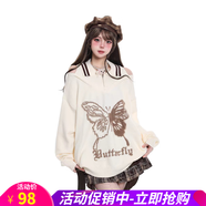歐貝汐【新品】甜美風蝴蝶提花翻領露肩毛衣女生早秋穿搭假兩件軟糯毛衣 杏色 均碼
