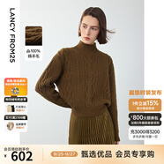 朗姿純羊毛復(fù)古絞花設(shè)計(jì)感氣質(zhì)毛衣女上衣冬季新款毛針織衫 橄欖綠色 2XL