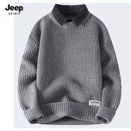 JEEP SPIRIT假兩件翻領(lǐng)加絨保暖韓版男款毛衣24秋冬季新款輕熟風(fēng) 淺灰色 2XL