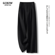GCRZW高級(jí)感咖色西裝闊腿褲女秋冬2024新款九分褲子毛呢垂感高腰直筒褲 黑色八分褲 -常規(guī)腰 4XL /32 建議145-155斤