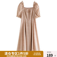獨束大碼女裝法式浪漫復古方領碎花連衣裙女夏季微胖mm甜美減齡公主裙 復古花園-長款 L