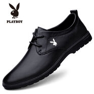 花花公子（PLAYBOY）花花公子男鞋男鞋真皮軟底系帶皮鞋男春季新款頭層牛皮休閑鞋 黑色 37