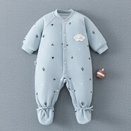 寶寶棉服冬季嬰兒包腳連體衣加棉加厚冬季款外出棉服新生純棉連腳 親膚薄棉(S405)連體-藍 66cm