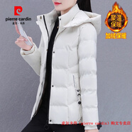皮爾卡丹（pierre cardin）品牌高檔羽絨棉衣棉服外套女士2025加絨加厚冬季中年媽媽保暖棉襖 68米白 L (98-115 斤）