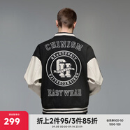 CHINISM CH赤塵美式復古撞色拼接棒球服夾克男潮牌高街重磅休閑情侶外套 黑色 S