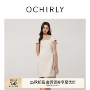 歐時力OCHIRLY 方領A字連衣裙女短裙收腰復古氣質2025秋季新品 奶油米 S