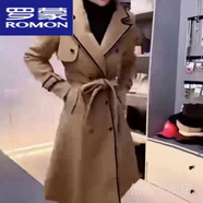 羅蒙（ROMON）女神范氣質(zhì)風(fēng)衣女中長(cháng)款2025秋冬新款毛呢撞色拼接西裝連衣裙外套 卡其色【款】 常規 XL 建議115-125斤