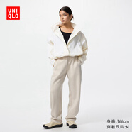 優(yōu)衣庫女裝快干休閑廓形褲運動(dòng)彎刀鐮刀褲高腰速干新款479619 30 淺米色 XL /165/76A